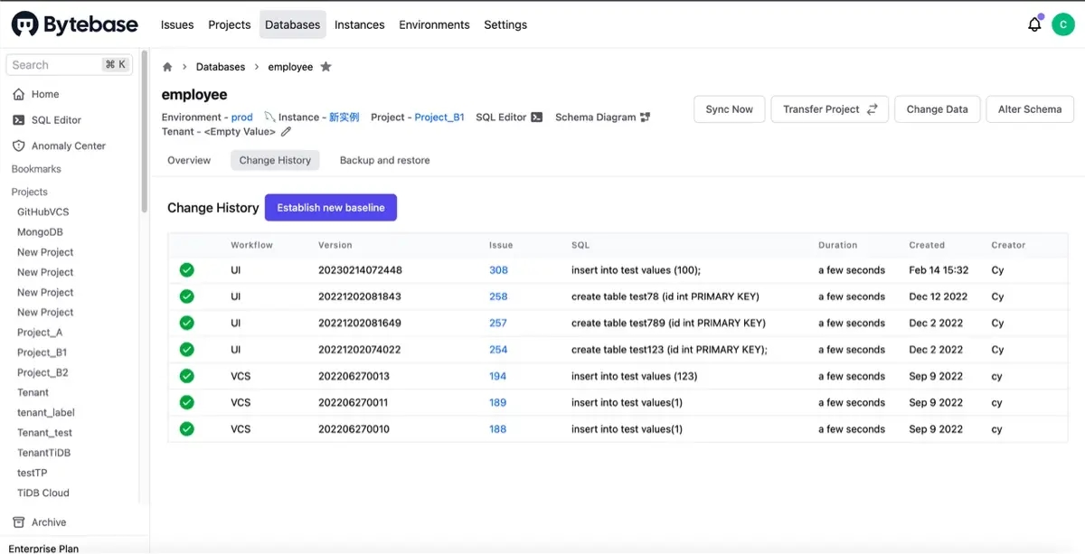 bytebase-change-history